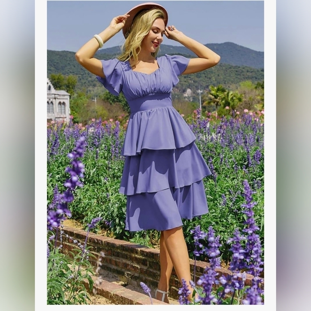 Belle Poque Square Neck Tiered Rufle Dress #1002 - Picture 6 of 10